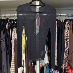 Calvin Klein Gray Sheer Ribbed Top